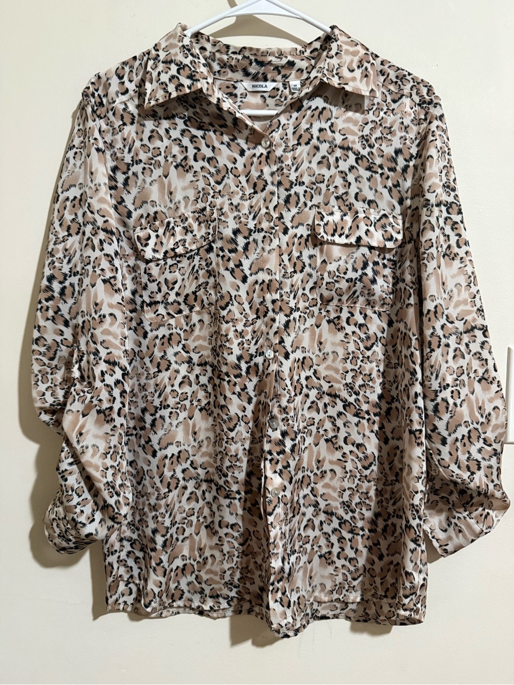NICOLA Beige, Black and Cream Leopard-Print Button Front Blouse